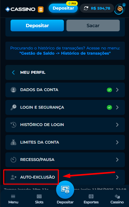 Passo 4 exclusao de conta